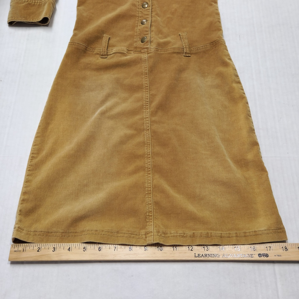 Womens Corduroy Shirt Dress S Tan Stretch Utility Y2K Style Button Front Vintage - Picture 9 of 15